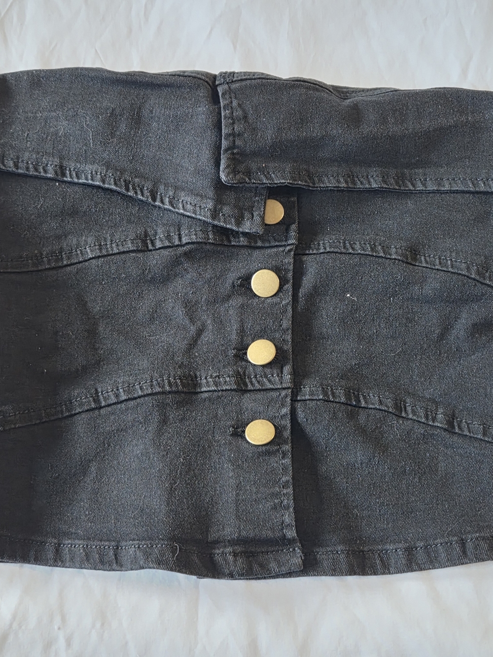 Dazy Women’s Black Denim Strapless Top with Gold Button Front - S